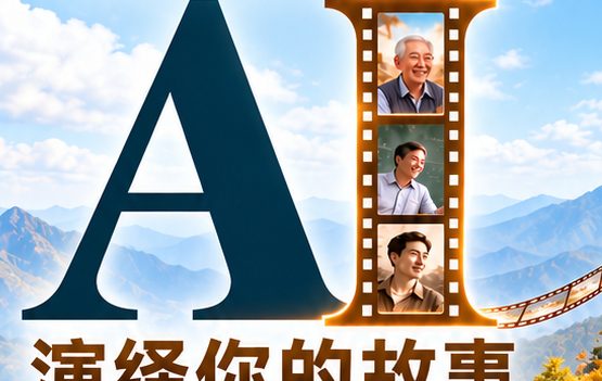 海报创意细节：AI 字母胶片中同一个人从年轻到年老的三个阶段