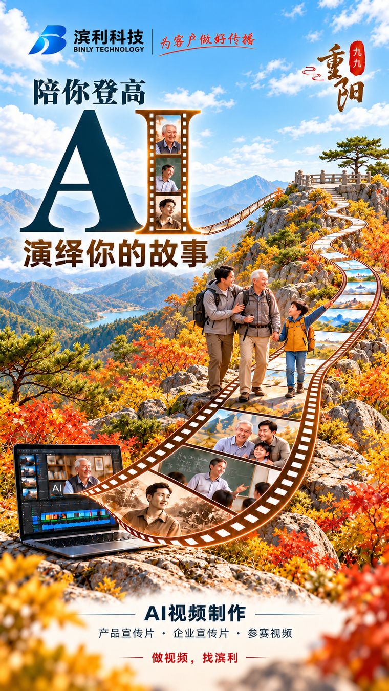 滨利科技重阳节海报：陪你登高，AI 演绎你的故事