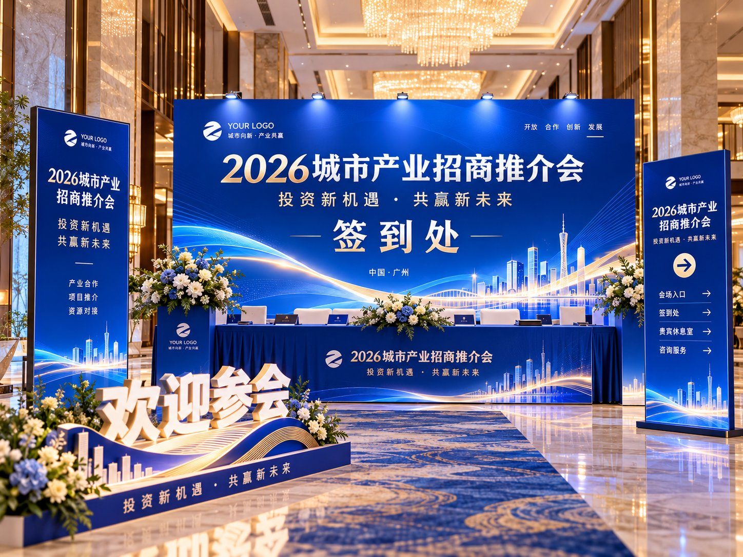 招商推介会签到区及入口效果图