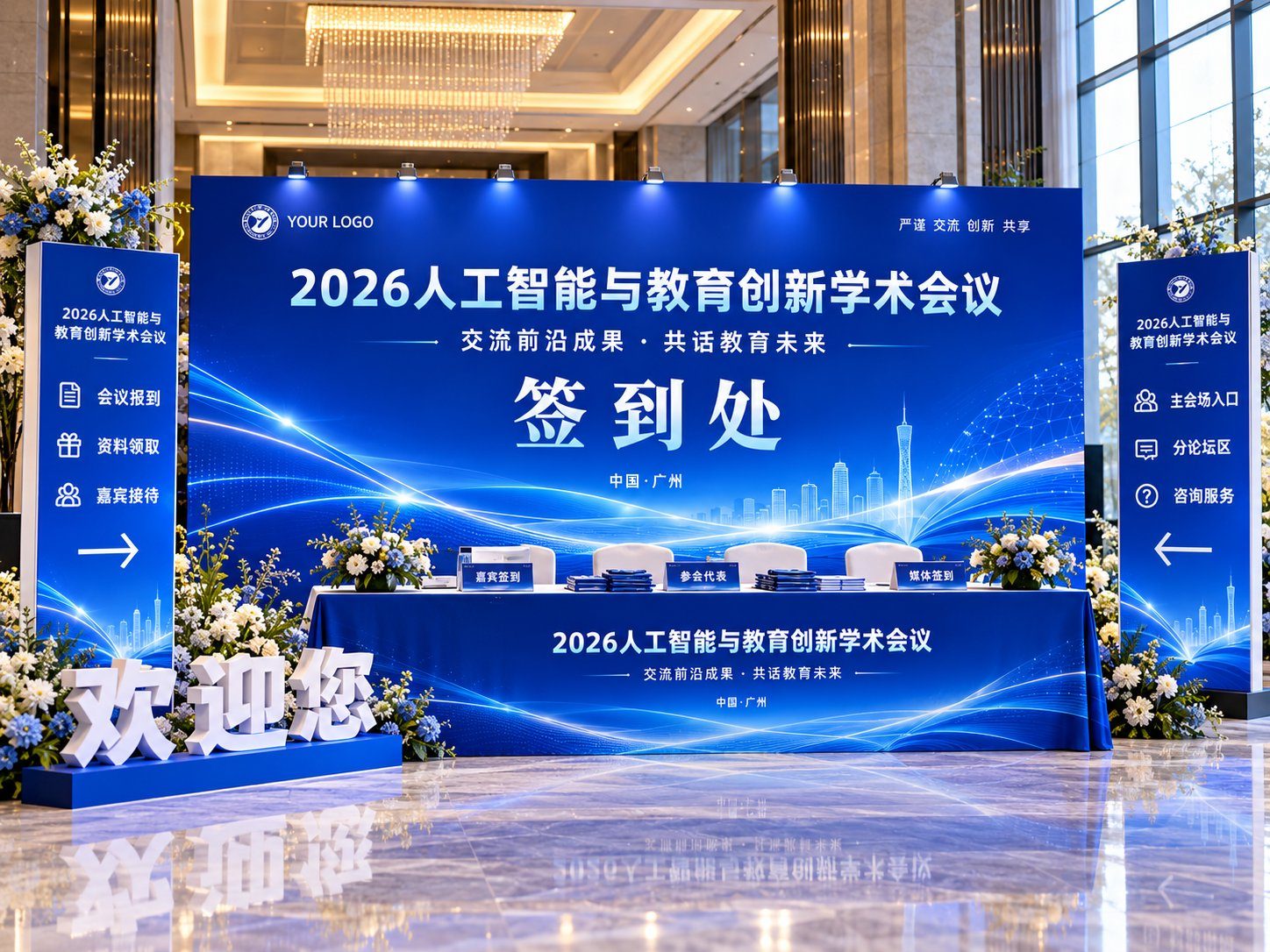 学术会议签到报到区效果图