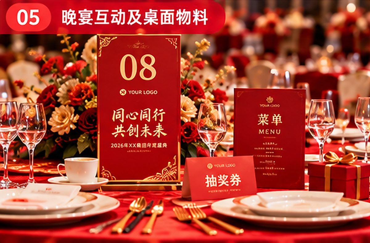 企业年会晚宴桌面及互动抽奖物料效果图